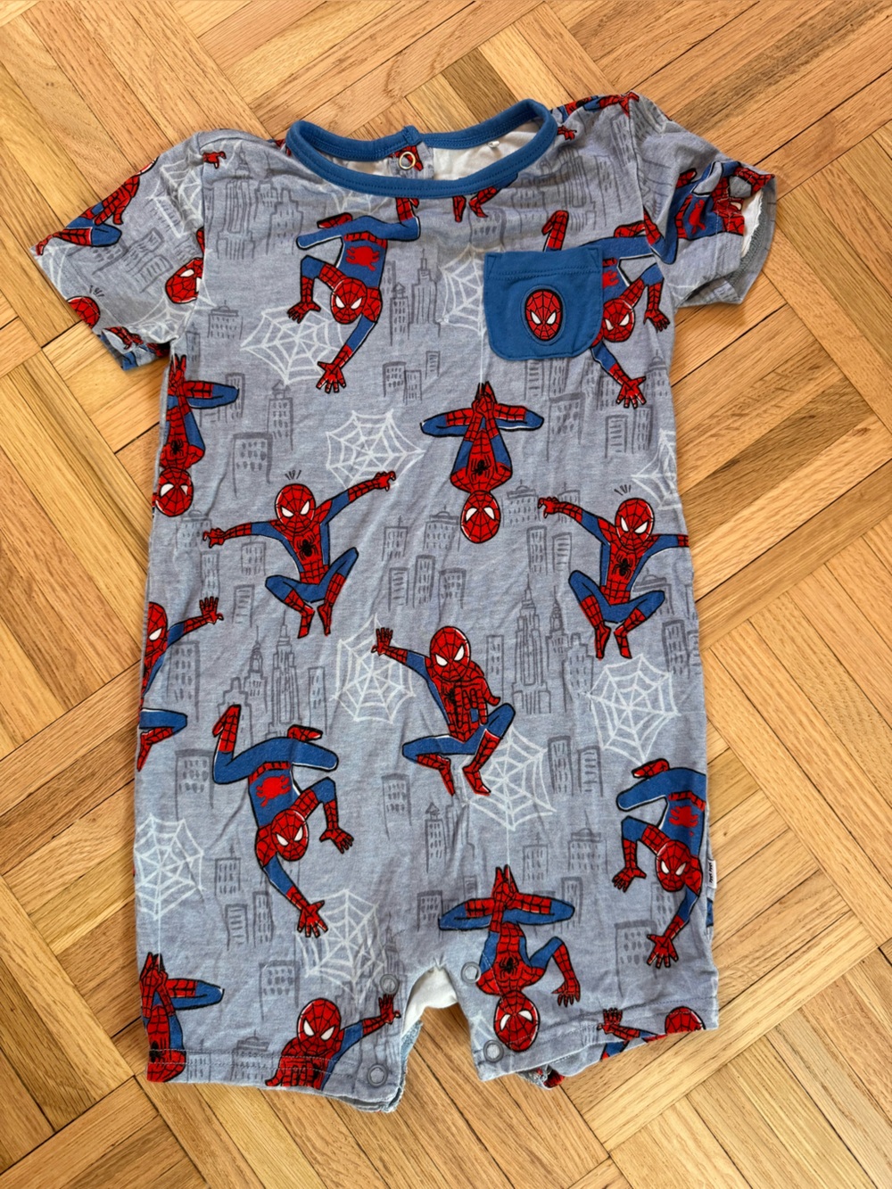 Little Sleepies Marvel Spider-Man Gray, Red & Blue Short Sleeve Sleep Romper